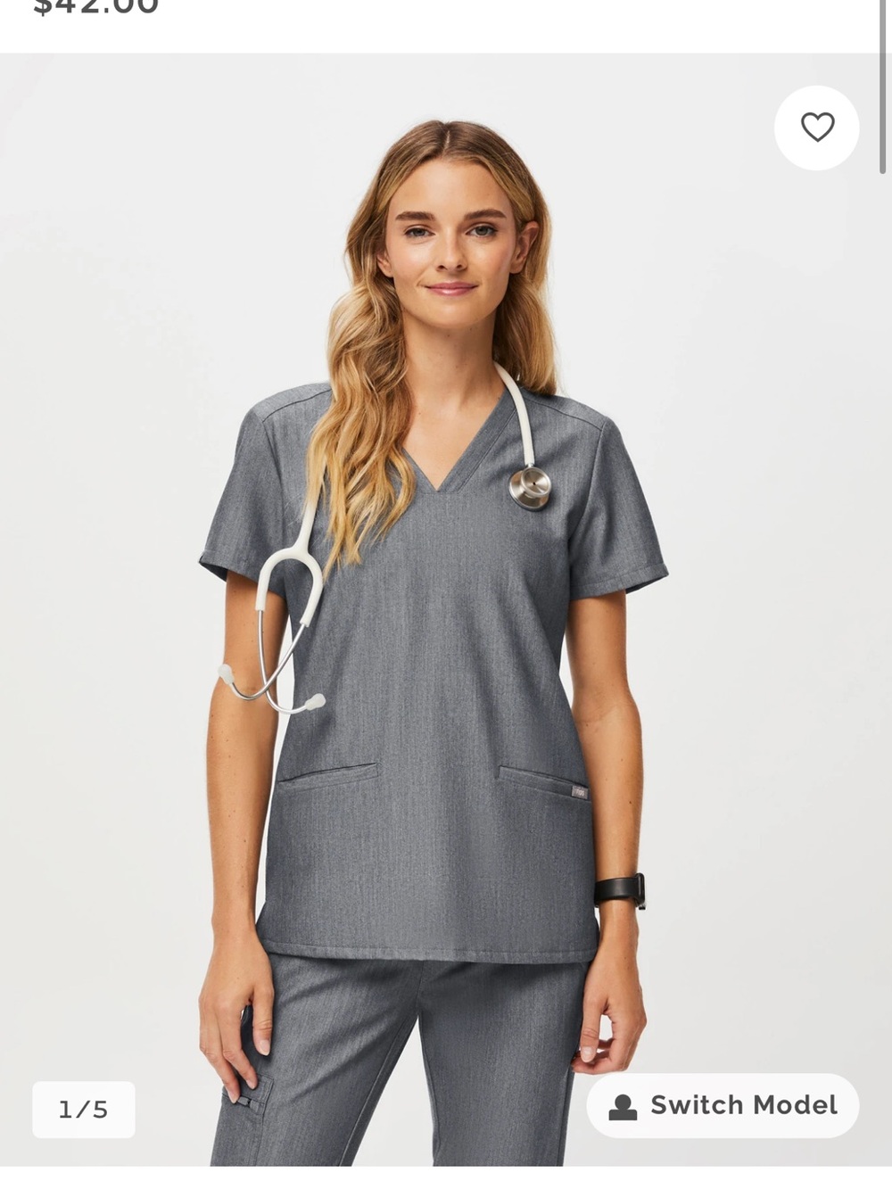 Figs CASMA Gray V-Neck Medical Scrub Top